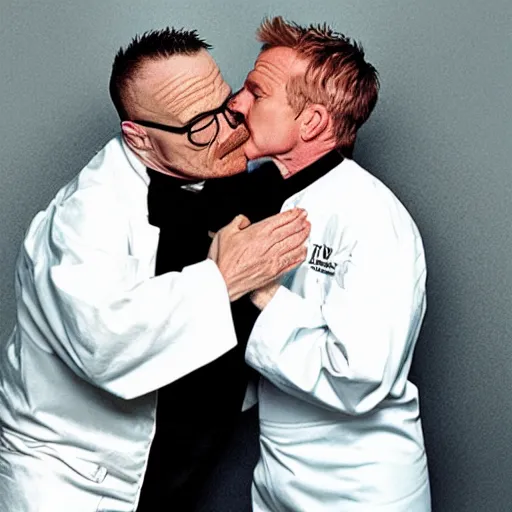 Prompt: Walter White kissing Gordon Ramsay