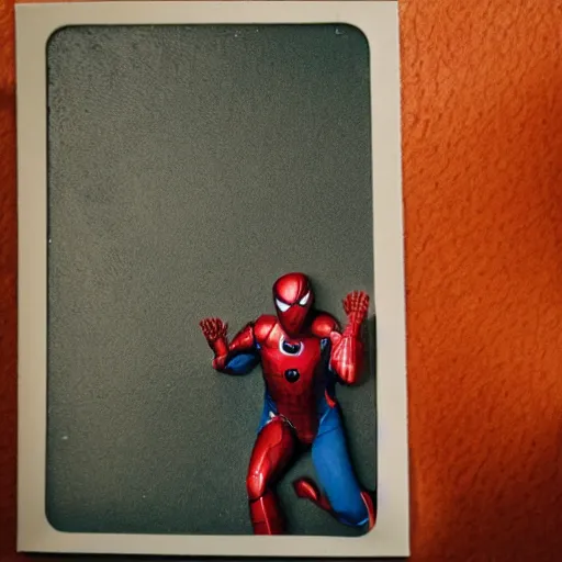 Image similar to a single iron man and spider - man hybrid, dslr, polaroid