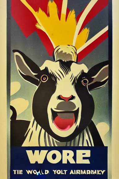 Image similar to world war 2 propaganda poster for the goat army