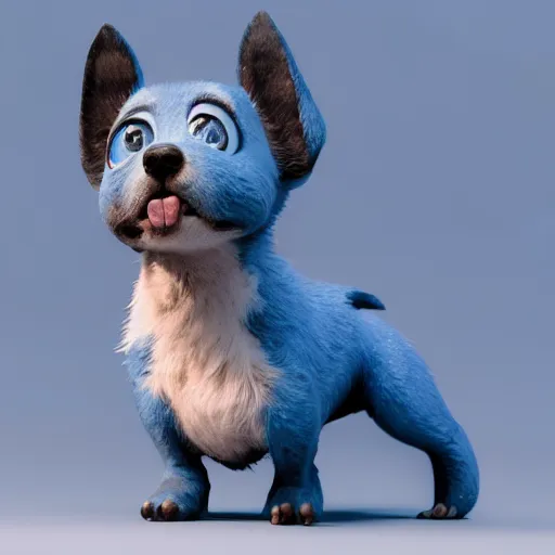 Image similar to a cute little blue dog portrait, photorealistic, 3 d render, award winning render, unreal engine, octane render, studio lighting, 8 k, hd, dustin nguyen, akihiko yoshida, greg tocchini, greg rutkowski, cliff chiang, pixar