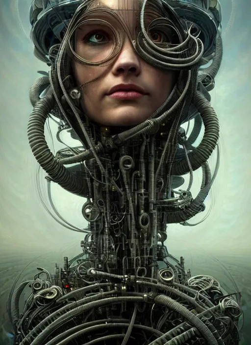 Image similar to portrait shot of machine that creates humans in a scenic dystopian environment, intricate, tubes and cables, elegant, highly detailed, centered, digital painting, artstation, concept art, smooth, sharp focus, illustration, artgerm, tomasz alen kopera, peter mohrbacher, donato giancola, joseph christian leyendecker, wlop, boris vallejo