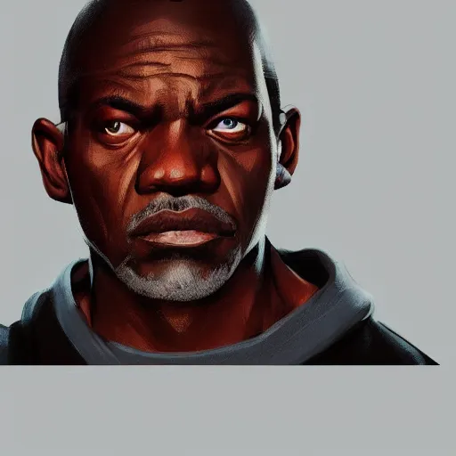 Image similar to old black man face, flat background, greg rutkowski gta san andreas art