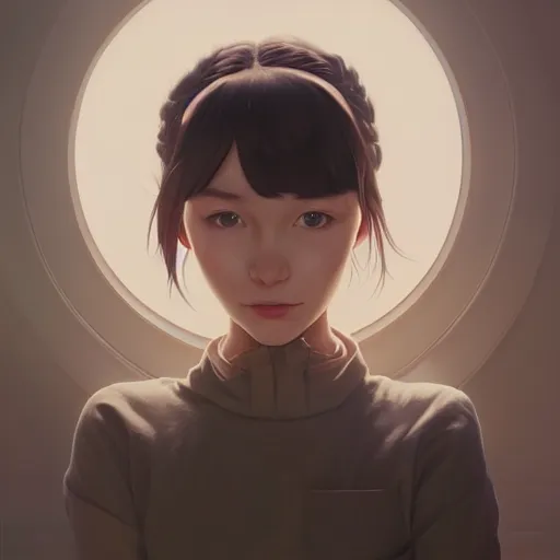 Image similar to portrait of android girl, highly detailed vfx portrait, unreal engine, greg rutkowski, loish, rhads, caspar david friedrich, makoto shinkai and lois van baarle, ilya kuvshinov, rossdraws, elegent, tom bagshaw, alphonse mucha, global illumination, detailed and intricate environment