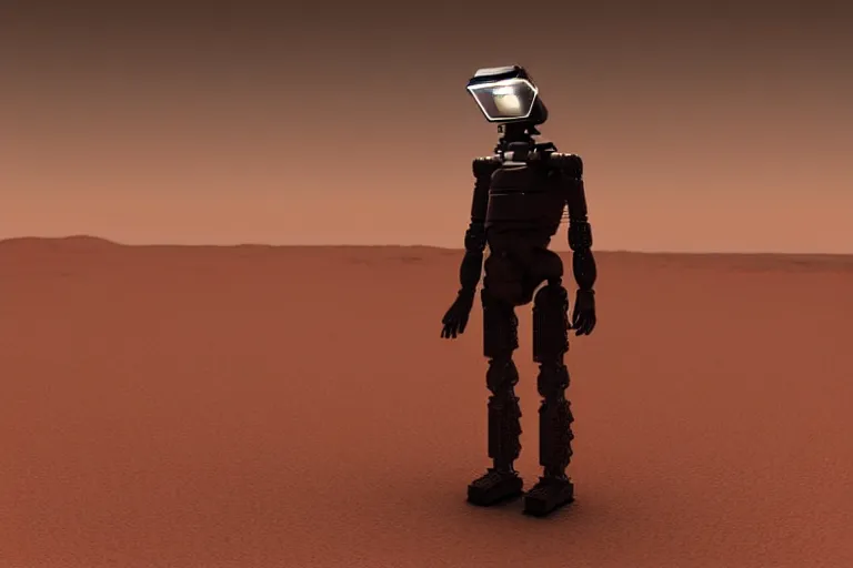 Prompt: realistic human - like man android on mars sci - fi low effort realistic ambient light and shadow