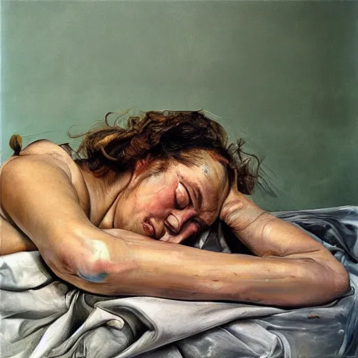 Image similar to high quality high detail painting by lucian freud and jenny saville, hd, daydreaming, turquoise