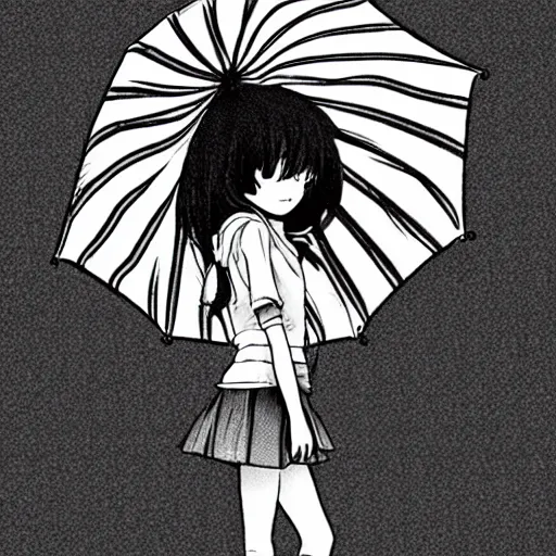 Image similar to rain, stripes, anime 1 9 8 0, umbrella, girl