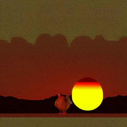 Prompt: rat made of slices of cheese with a sunset in the background, digital art