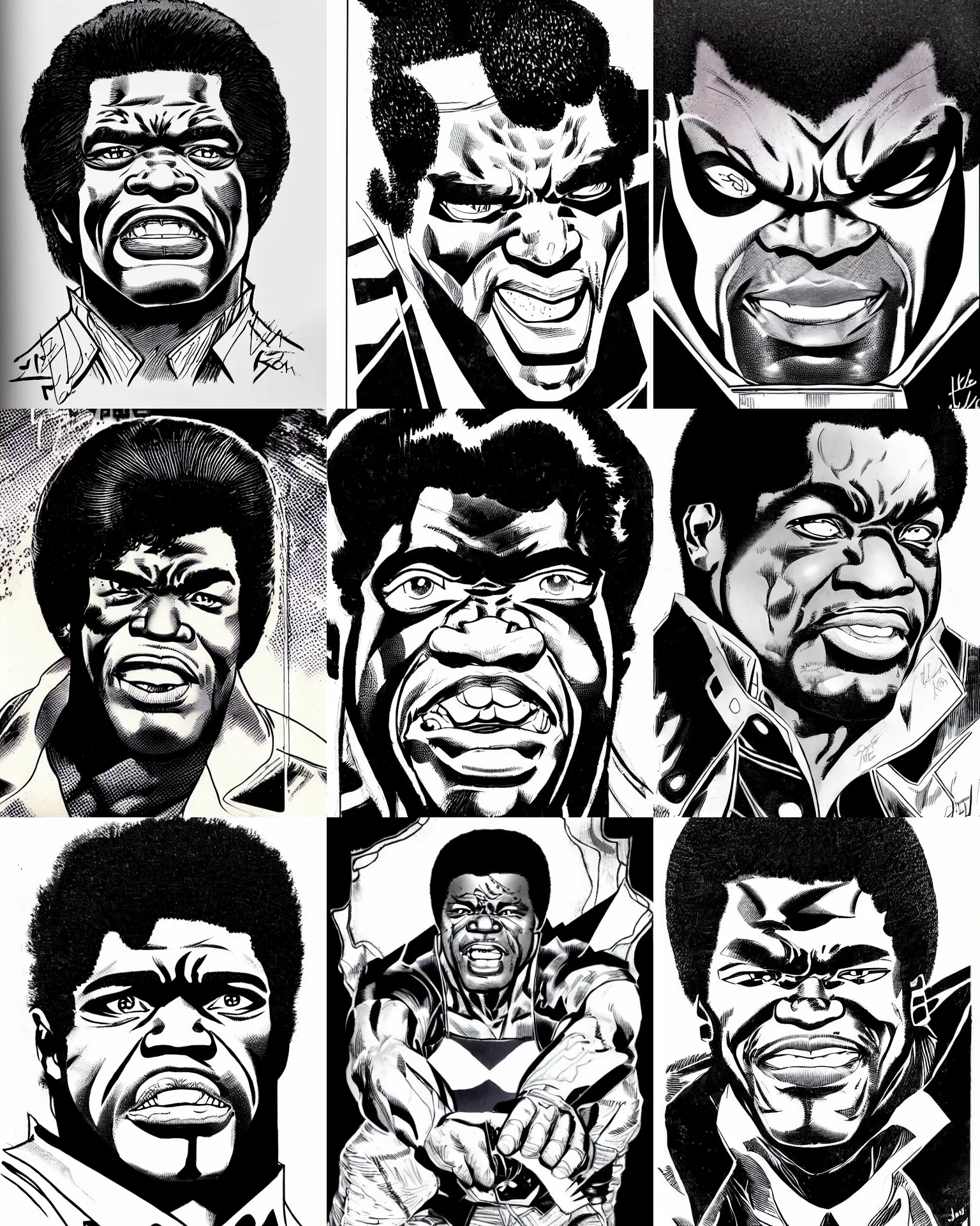 Prompt: james brown!!! jim lee!!! flat ink sketch by jim lee face close up headshot in the style of jim lee, x - men superhero comic book character by jim lee