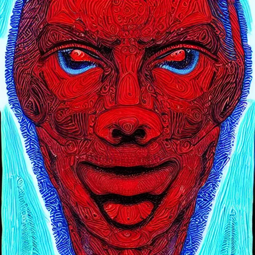 Image similar to drawing of artificial intelligence outsider art style red ballpoint pen