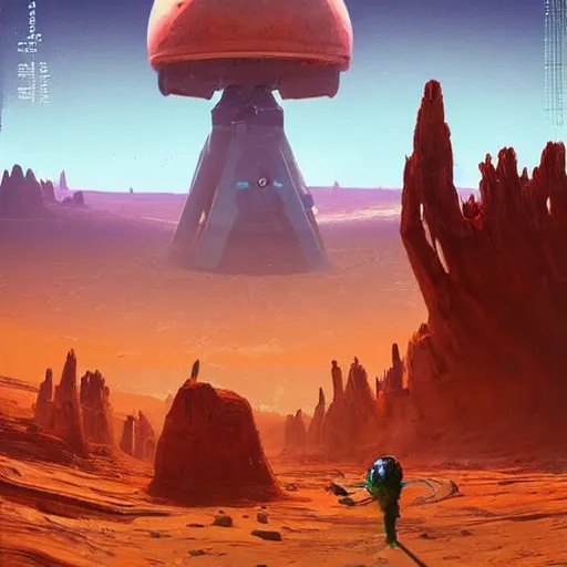 Image similar to Spacesuit alien Protoss stepping through Portal immense vivid landscape simon stalenhag jakub intricate vast wild unroamed desert with uranium planet orb floating above Jakub rozalski