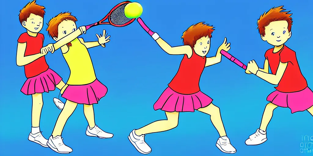 Image similar to comic digital art of kids playing tennis by marvel