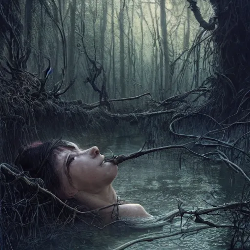 Image similar to rotten stem formed like the face of nick nolte in the swamp, at dusk, misty athmosphere, ultra realistic, concept art, intricate details, eerie, highly detailed, photorealistic, octane render, 8 k, unreal engine. art by ed binkley and ellen jewett and artgerm and greg rutkowski and alphonse mucha