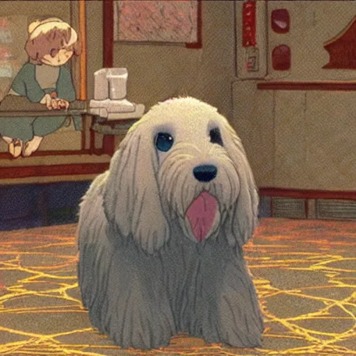Prompt: a Goldendoodle in spirited away, studio ghibli, highly detailed,