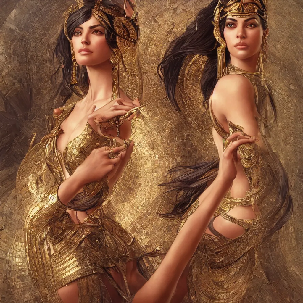 Prompt: egyptian goddess, ultra - realistic illustration, alanis guillen, intricate, elegant, highly detailed, digital painting, artstation, concept art, smooth, sharp focus, illustration, art by artgerm and greg rutkowski and alphonse mucha