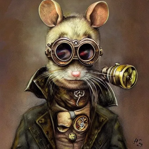 Image similar to A rat with steampunk goggles, by Esao Andrews