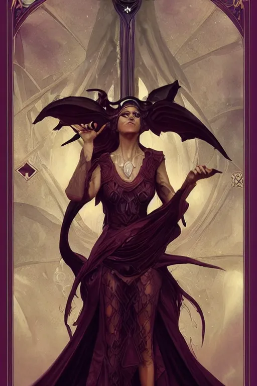 Image similar to tarot card, high priestess, Art nouveau, by bastien deharme, trending on artstation, Brom