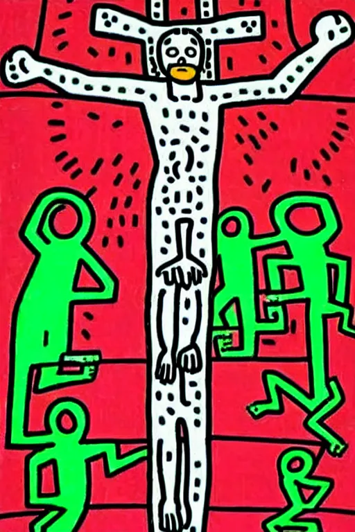 Prompt: jesus christ crucified painted by keith haring