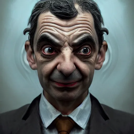 Image similar to Very very very very highly detailed epic central composition photo of Mr Bean face, intricate, dystopian, sci-fi, extremely detailed, digital painting, smooth, sharp focus, illustration, intimidating lighting, incredible art by Brooke Shaden, artstation, concept art, Octane render in Maya and Houdini