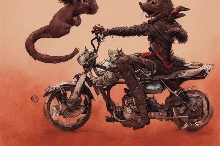 Prompt: bunny wearing a leather jacket riding a motorbike during sakura season on a blood moon, by peter mohrbacher, james jean, wlop, greg rutkowski, rule of thirds, beautiful landscape