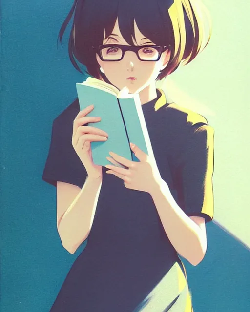 Anime Kawaii Woman With Glasses Reading Book Background, Kawaii