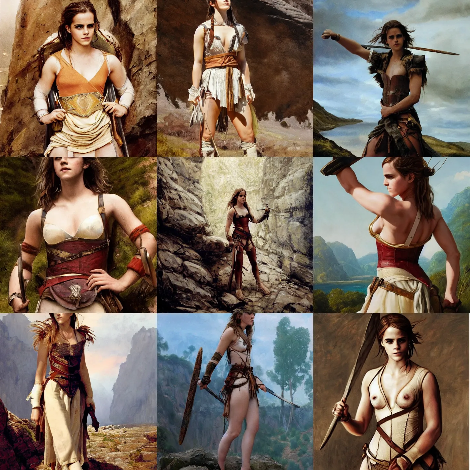 Prompt: emma watson as ancient gaul warrior wearing corselet gorge painting by james gurney greg rutkowski photo by angelique boissiere art streiber corinne day canon eos r 3