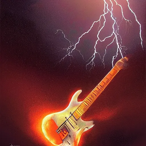 Image similar to UHD closeup of a clown playing electric guitar during a lightning storm on Mars, by Antonio Caparo and Ferdinand Knab and Greg Rutkowski, UHD, photorealistic, trending on artstation, trending on deviantart