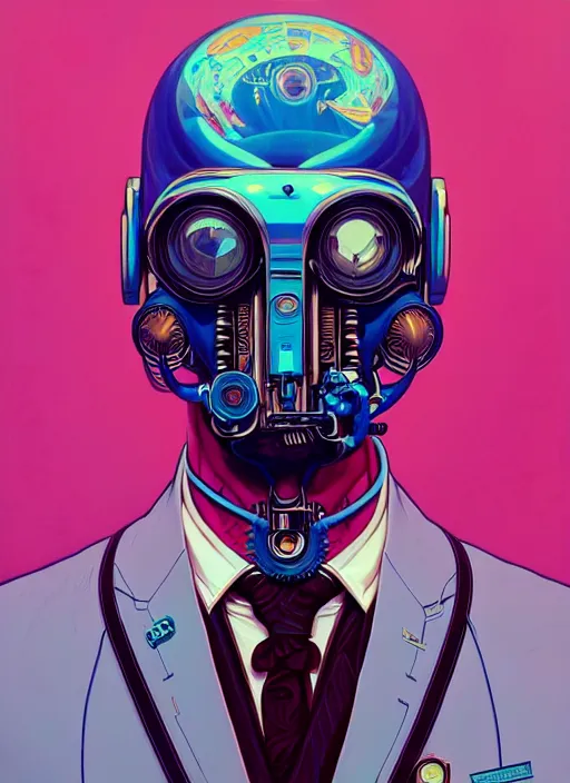 Prompt: high quality high detail portrait of a diesel punk in a suit in an alien world,, tristan eaton, victo ngai, artgerm, rhads, ross draws, hyperrealism, intricate detailed, alphonse mucha, 8 k, sci - fi, pastel colors, artstation,
