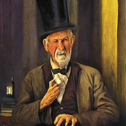 Image similar to an old magician by James Bama,