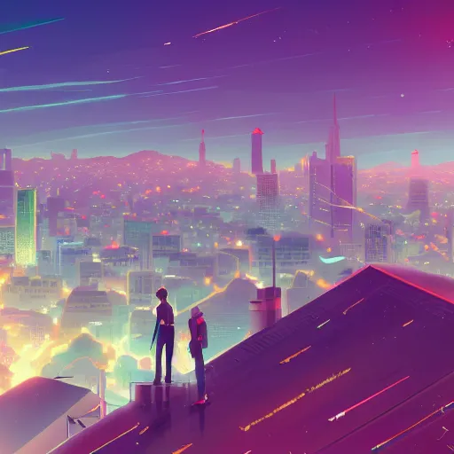 Image similar to ⁠Elon Musk, Karachi skyline background, rich vivid colors, ambient lighting, dynamic lighting, 4k, HQ, official media, anime key visual, makoto shinkai, ilya kuvshinov, lois van baarle, rossdraws, detailed, trending on artstation