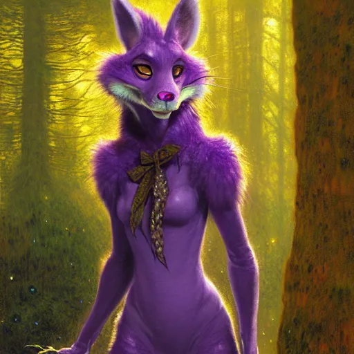 Prompt: a portrait of a female purple reptile in goth clothes at night in a dark forest. zootopia fursona furaffinity furry art detailed face painting by gaston bussiere craig mullins jc leyendecker gustav klimt artgerm greg rutkowski furry