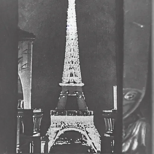 Prompt: vampires in the eiffel tower, 8 mm, 1 9 2 0 s