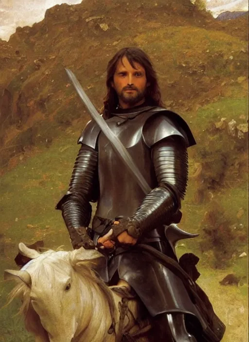 Prompt: aragorn with medieval armour, bouguereau