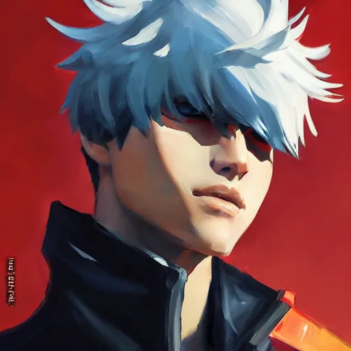 Image similar to greg manchess portrait painting of ken kaneki as overwatch character, medium shot, asymmetrical, profile picture, organic painting, sunny day, matte painting, bold shapes, hard edges, street art, trending on artstation, by huang guangjian and gil elvgren and sachin teng