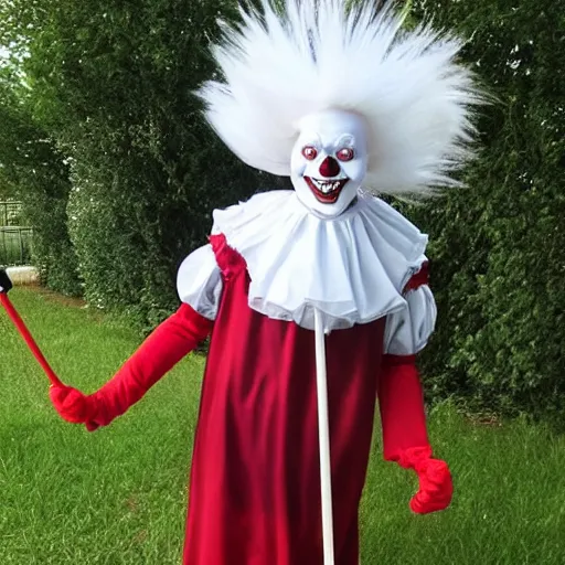 Image similar to pennywise dressed as pulcinella