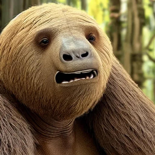 Prompt: a ground sloth in all five films who is dull - witted, talkative, friendly, carefree, naive, accident - prone, patient and funny with a caring nature, and is voiced with a lateral lisp, disney, sid, ice age, movie