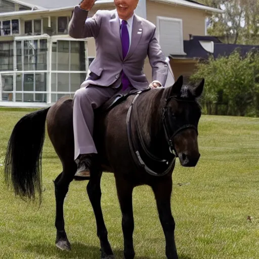 Image similar to Joe Biden riding a tiny pony
