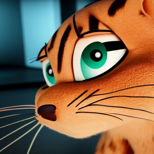 Image similar to still photo of garfield, highly detailed, photorealistic portrait, bright studio setting, studio lighting, crisp quality and light reflections, unreal engine 5 quality render