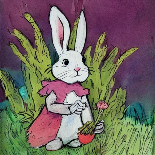 Image similar to bunny, fantasy illustration, illustrated by quentin blake