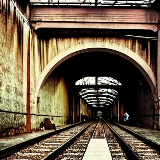 Image similar to poor people life under railway bridge, award winning, realistic, 2 0 0 0 p, hyper details, by steve mccury, best on adobe stock, cinematic, detailed place and people, 3 5 mm lens