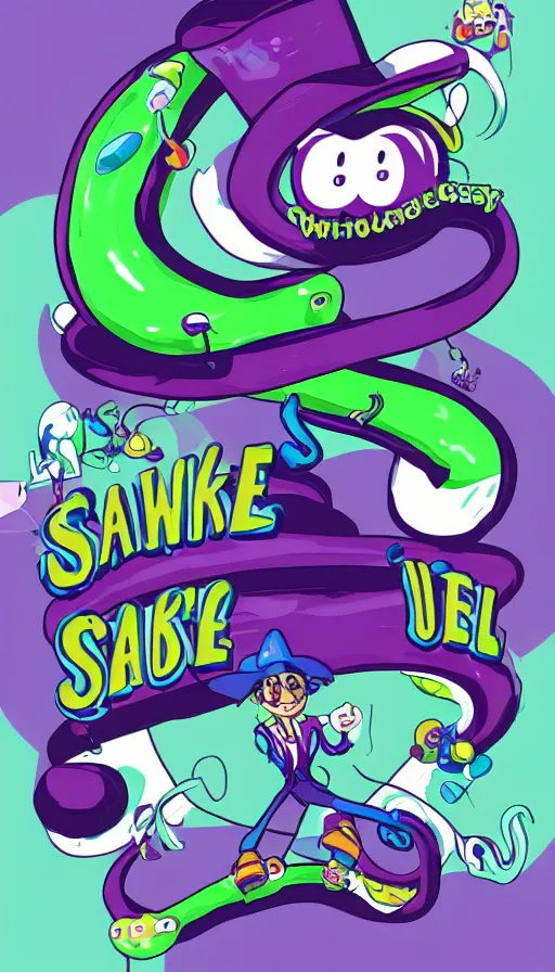 Prompt: kawaii anthropomorphic cowboy snake salesman, mascot logo for edible crypto brand SNAKEOIL, purple green color scheme, hyperreal detailed 3D character concept art by disney, art by pixar, art by studio ghibli, art by ed roth and walt disney, composition by lisa frank, octane rendering