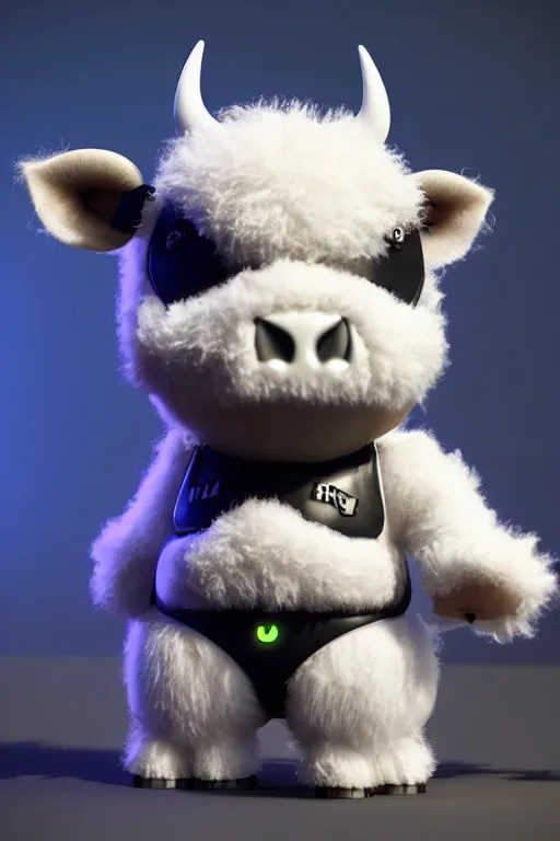 Prompt: high quality 3 d render very cute fluffy! cyborg cow! plays guitar, cyberpunk highly detailed, unreal engine cinematic smooth, in the style of blade runner & detective pikachu, hannah yata charlie immer, moody light, low angle, uhd 8 k, sharp focus