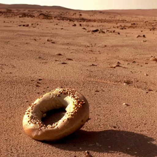 Prompt: a photo of a bagel on mars