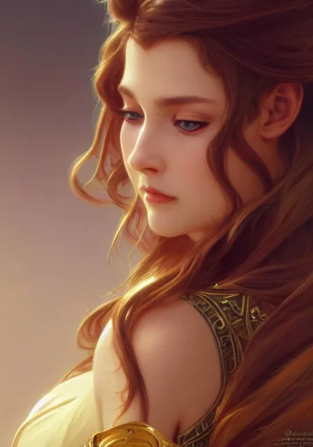 Image similar to zelda gold hair, intricate, elegant, highly detailed, digital painting, artstation, concept art, smooth, sharp focus, illustration, art by artgerm and greg rutkowski and alphonse mucha and william - adolphe bouguereau