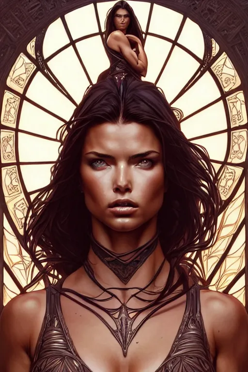 Image similar to symmetry!! intense fanart of 3 / 4 back pose of adriana lima as acotar protagonist, intricate, elegant, highly detailed, my rendition, digital painting, artstation, concept art, smooth, sharp focus, illustration, art by artgerm and greg rutkowski and alphonse mucha