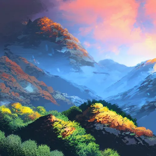 Image similar to grand landscape of rocky hills, art by kotaro chiba, digital art