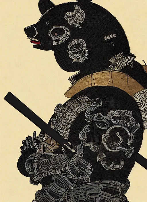 Prompt: a full body ukiyo-e portrait of a fully armored samurai Asian black bear, intricate, elegant, highly detailed, digital painting, artstation, concept art, smooth, sharp focus, illustration