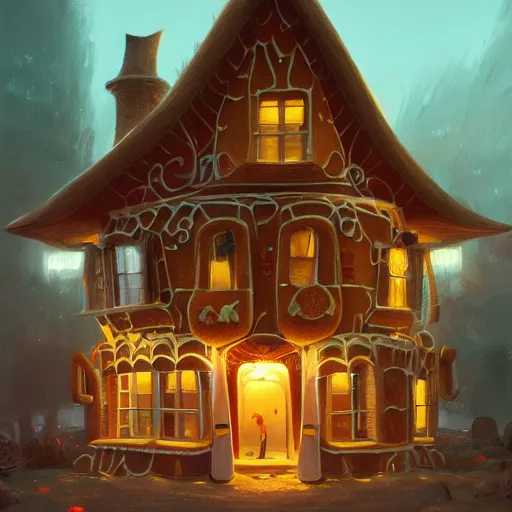 Prompt: futuristic gingerbread house, by Klaus Pillon, 4K, digital art, highly detailed, sharp, high energy