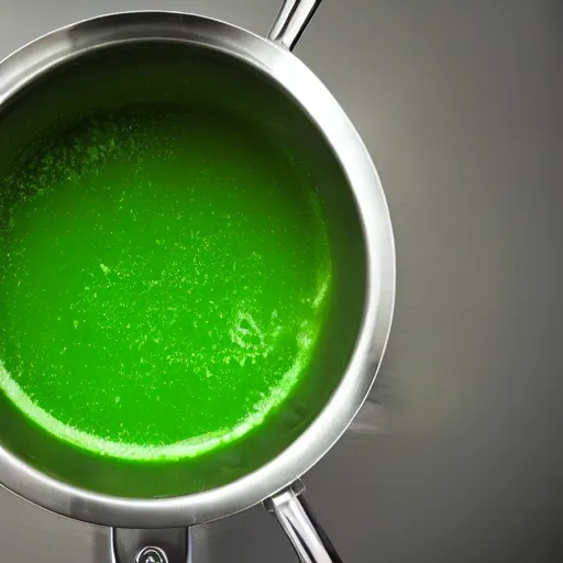 Image similar to brewing violent bubbling green fluid soup, green steam rising from soup