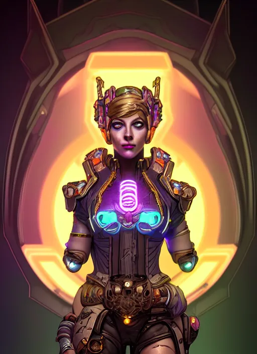 Image similar to symmetry!! portrait!! of a female character astarte, fantasy, tech style, glowing lights!!, borderlands 3, intricate, elegant, highly detailed, digital painting, artstation, concept art, smooth, sharp focus, illustration, art by jesse carpenter and grace liu and baldi konijn