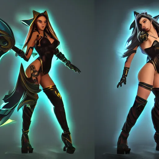 Image similar to action shot of megan fox as cailtlyn ( league of legends ). 3 d octane render trending on art station, very detailed